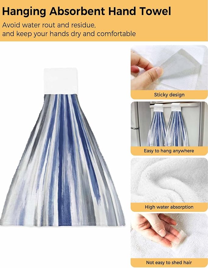 Alandar Home Kitchen Tie Towel Set of 1, Watercolor Blue Grey Oil Painting Art Absorbent Soft Hand Towels for Bathroom Hanging Towels, Modern Abstract Fast Drying Cleaning Cloth with Loop