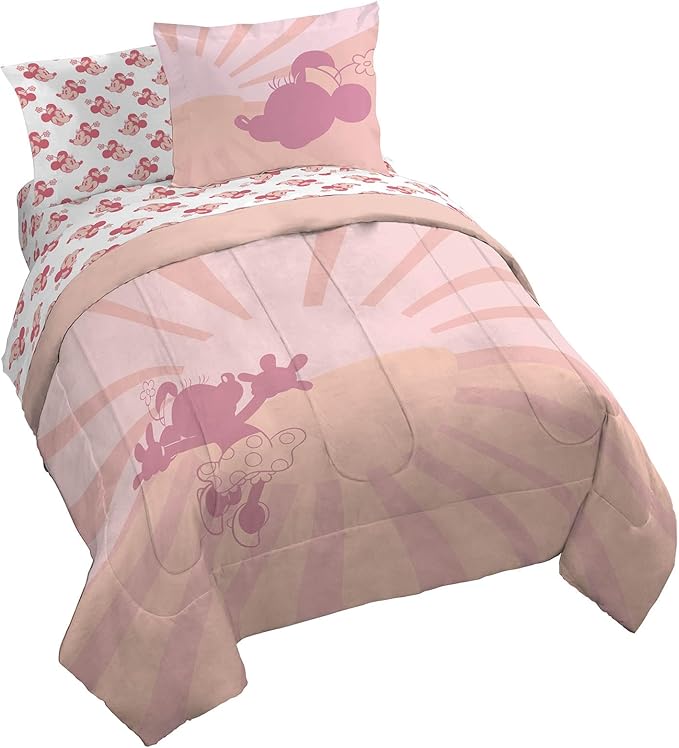 Disney Minnie Mouse Queen Size Comforter Set - 7 Piece Bedding Includes Sheet Set & Pillow Covers - Super Soft Cozy Pink Bedding