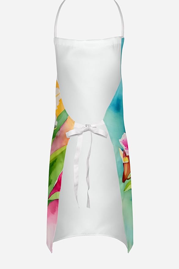 Caroline's Treasures Orchids in Watercolor Apron Cooking Kitchen Server Baking Crafts Gardening for Adult Women Men, Unisex, Large, Multicolor