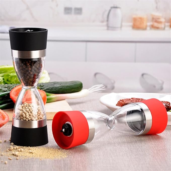 Pepper Mill Grinder Manually 2 in 1 Hourglass Shape Dual Salt Pepper Mill Spice Grinder Pepper Shaker for Kitchen Cooking Tools Easy to Clean (7.0-Inch) for Home, Barbecue, Party (Color : 1) (1 )