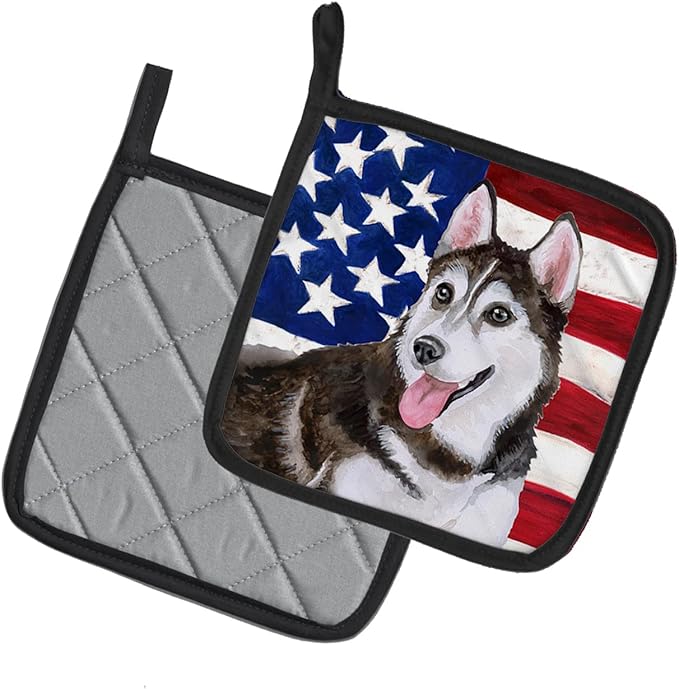 Caroline's Treasures BB9712PTHD Siberian Husky #2 Patriotic Pair of Pot Holders Kitchen Heat Resistant Pot Holders Sets Oven Hot Pads for Cooking Baking BBQ, 7 1/2 x 7 1/2