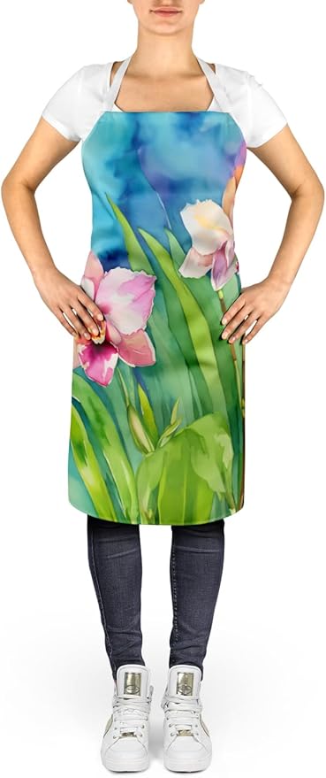 Caroline's Treasures Orchids in Watercolor Apron Cooking Kitchen Server Baking Crafts Gardening for Adult Women Men, Unisex, Large, Multicolor