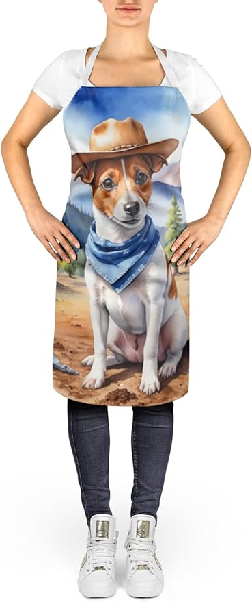 Caroline's Treasures Jack Russell Terrier Cowboy Welcome Apron Cooking Kitchen Server Baking Crafts Gardening for Adult Women Men, Unisex, Large, Multicolor