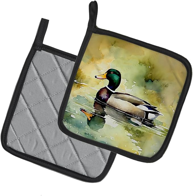 Caroline's Treasures Mallard Pair of Pot Holders Kitchen Heat Resistant Pot Holders Sets Oven Hot Pads for Cooking Baking BBQ, 7 1/2 x 7 1/2