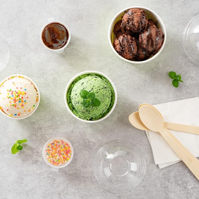 Restaurantware-Coppetta 5-Ounce Dessert Cups, 200 Disposable Ice Cream Cups - Lids Sold Separately, Sturdy, Light Green Paper Frozen Yogurt Bowls, For Hot And Cold Foods, Perfect For Gelato Or Mousse