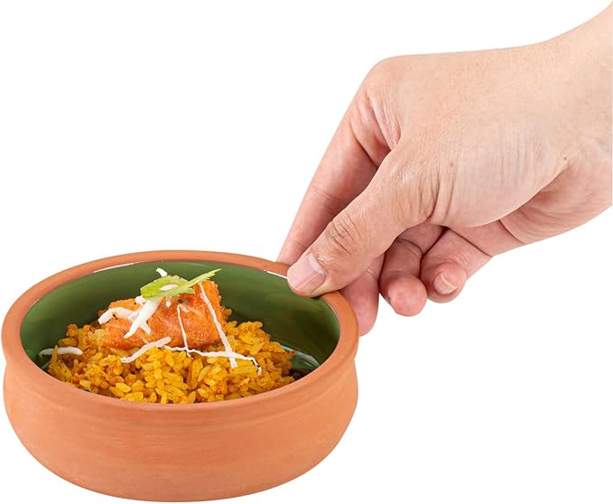 Restaurantware-Terra Tek 8.5 Ounce Terracotta Cazuelas, 2 Green Glazed Clay Pots For Cooking - Oven-Ready, Microwavable, Terracotta Serving Pots, Dishwashable, For Cooking And Serving