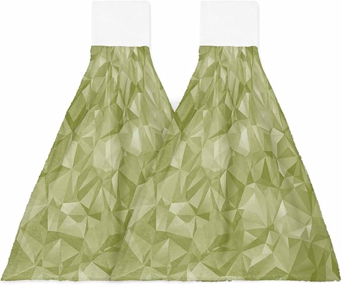 Alandar Home Kitchen Tie Towel Set of 2, Sage Green Geometric Art Absorbent Soft Hand Towels for Bathroom Hanging Towels, Abstract Modern Patterns Fast Drying Cleaning Cloth with Loop