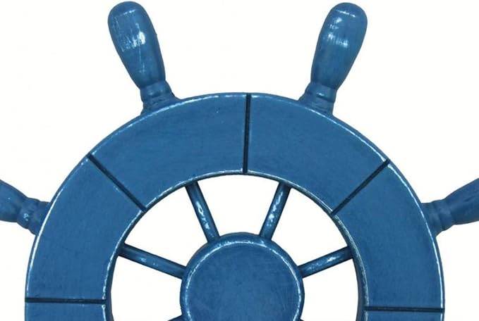 Hampton Nautical Wheel-9-100 Rustic Decorative Ship Wheel, 9", Light Blue