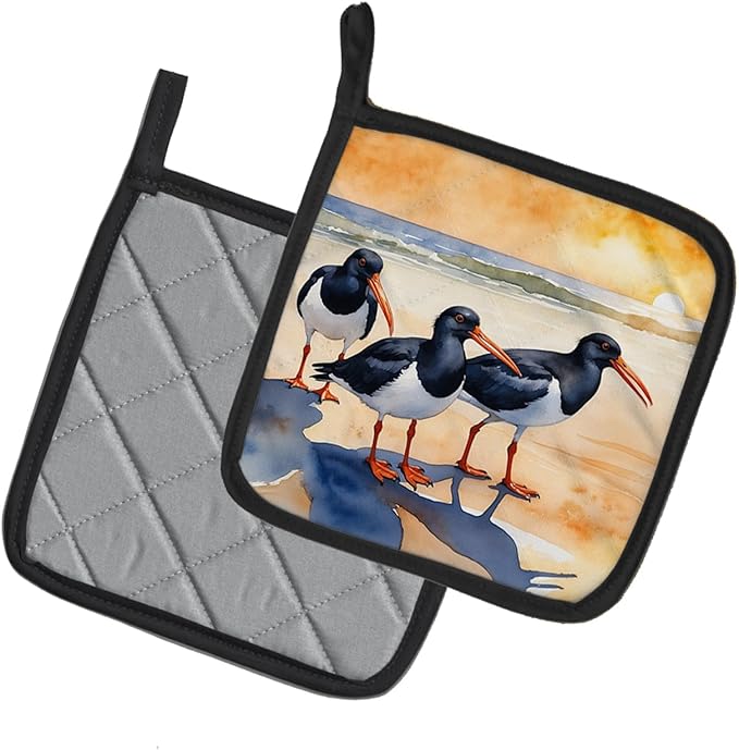 Caroline's Treasures Oystercatchers Foraging Pair of Pot Holders Kitchen Heat Resistant Pot Holders Sets Oven Hot Pads for Cooking Baking BBQ, 7 1/2 x 7 1/2