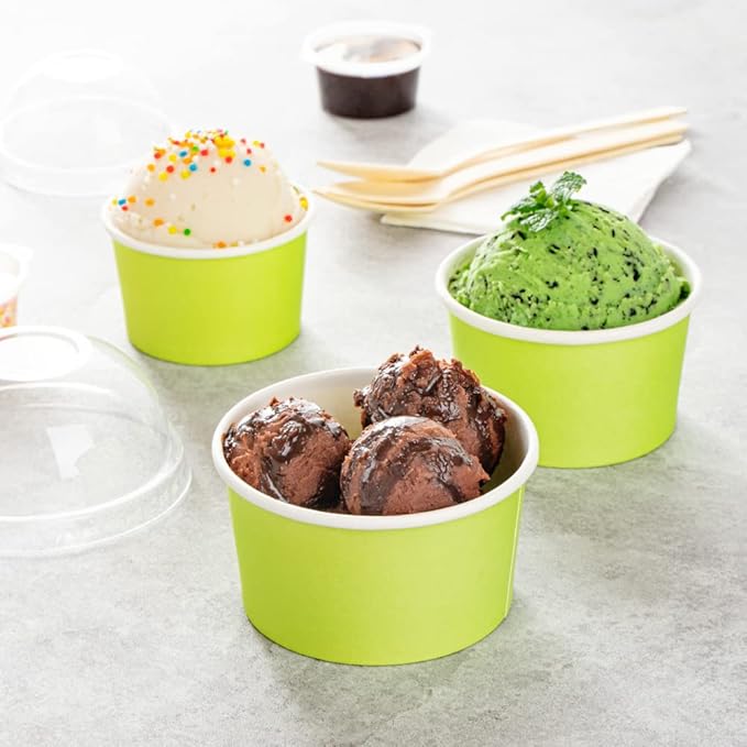 Restaurantware-Coppetta 8-Ounce Dessert Cups, 200 Disposable Ice Cream Cups - Lids Sold Separately, Sturdy, Light Green Paper Frozen Yogurt Bowls, For Hot And Cold Foods, Perfect For Gelato Or Mousse