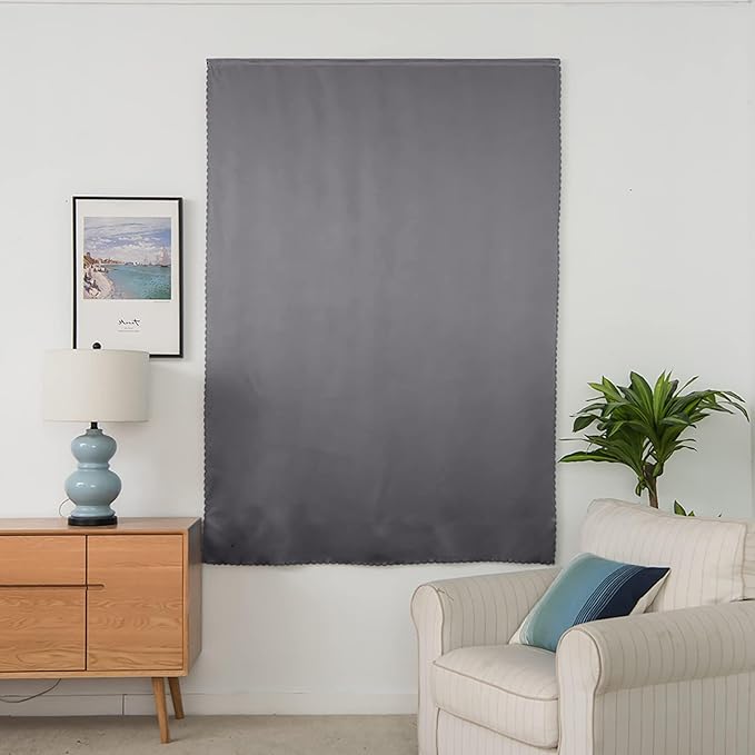 AJAZZ 100% Blackout Self Adhesive Curtains Small Window Short Temporary Blackout Curtains Easy to Install Used for Bedroom Kitchen Window Cover (Dark Grey, 35" W x 59" L) 1 Panel