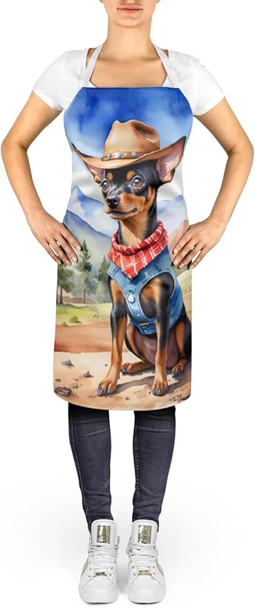 Caroline's Treasures Miniature Pinscher Cowboy Welcome Apron Cooking Kitchen Server Baking Crafts Gardening for Adult Women Men, Unisex, Large, Multicolor
