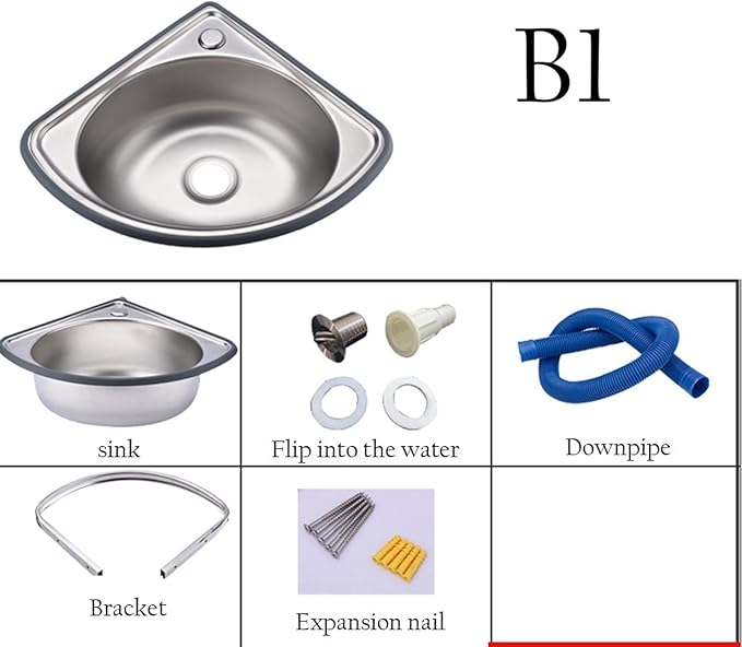 Wall-Mounted Wash Basin,Stainless Steel Hand Washing Station, Commercial Kitchen Sink with Faucet, Kitchen Corner Sink for Washing Food Prep (Color : Silver, Size : B(34x34cm)) (Silver B1(34x34cm