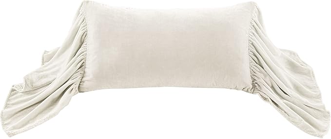 HiEnd Accents Stella Faux Silk Velvet Long Ruffled Pillow, 14x26 inch, Stone, Romantic Western Modern Traditional Style Luxury Bedding, Decorative Throw Pillow
