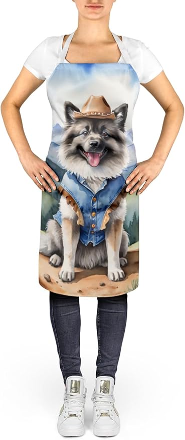Caroline's Treasures Keeshond Cowboy Welcome Apron Cooking Kitchen Server Baking Crafts Gardening for Adult Women Men, Unisex, Large, Multicolor