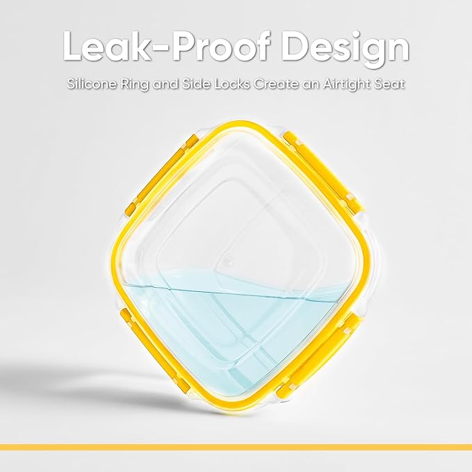 Superio Plastic Food Storage Containers with Airtight Lids, 2 Pack- 16 Oz, BPA Free, Leakproof, Stackable, Microwave, Dishwasher, Freezer Safe, Yellow