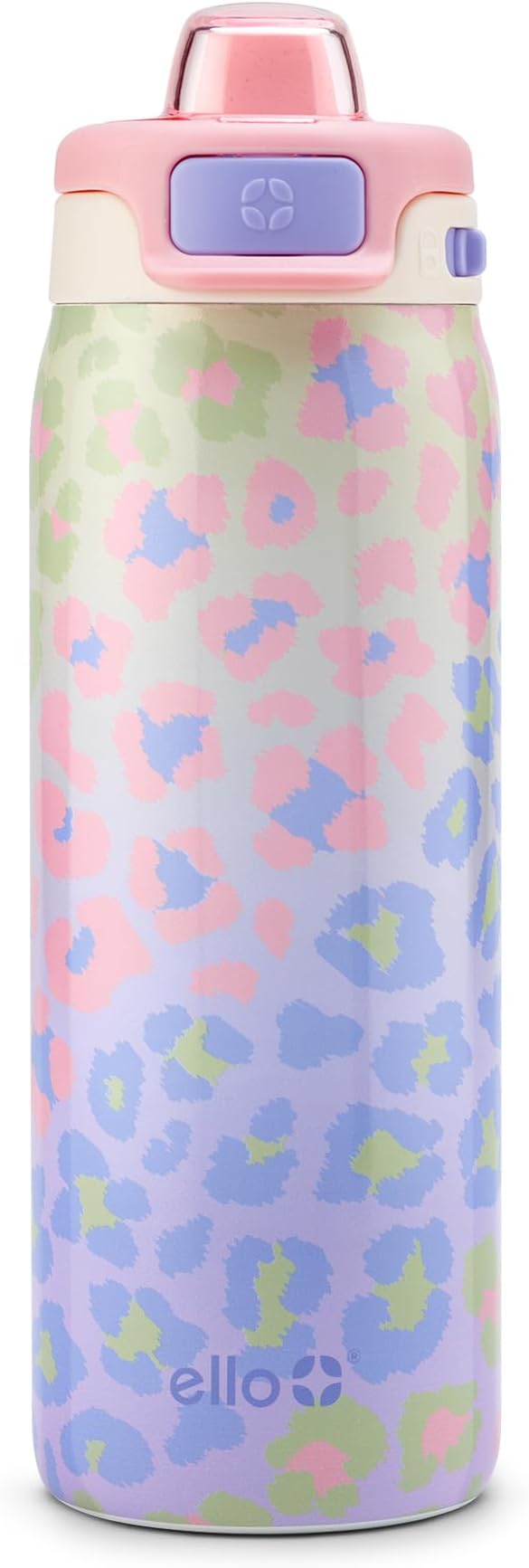 Ello Pop & Fill 18oz Stainless Steel Kids Water Bottle with Quick Fill Lid | Vacuum Insulated BPA Free Bottle with Leak Proof Straw and Chug Lid, Dishwasher Safe, Gift For Kids Teens, Cheetah