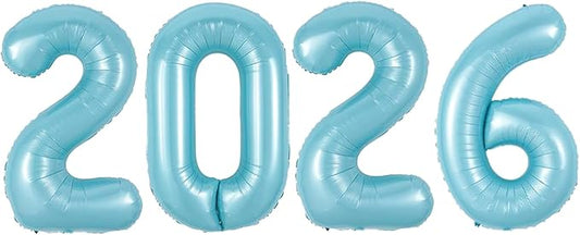 Huge Blue 2026 New Year Balloons 40 Inch 2026 Pearl Light Blue Mylar Foil Helium Number Balloons 2026 Christmas New Year Eve Graduation Party Decorations Supplies