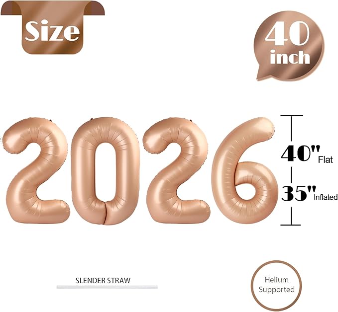 Light Brown 2026 Number Balloon, Light Brown Number Balloons 40 Inch, 2026 Balloon Birthday Decorations, 2026 Birthday Party Supplies, 2026 Graduation Party Favors, Class of 2026 Decorations