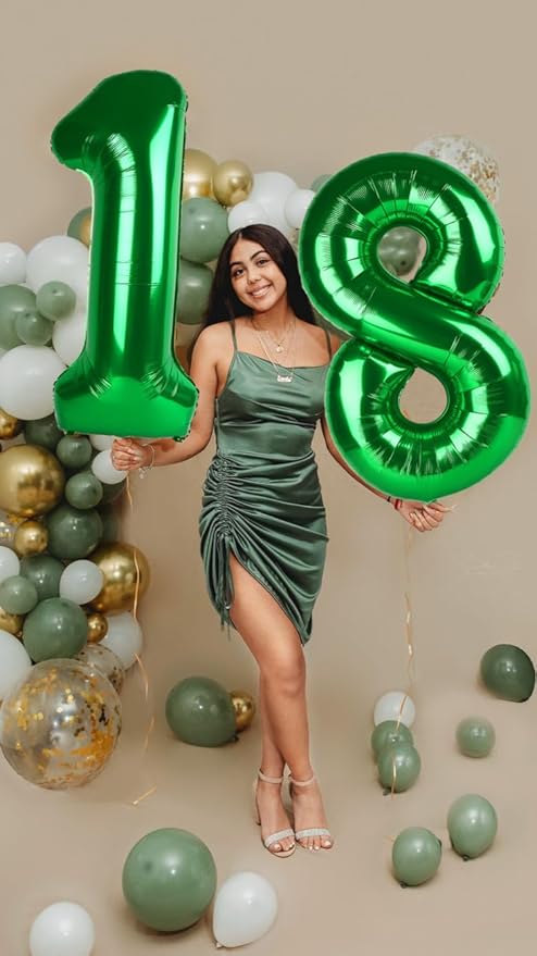 18 Balloon Numbers, Numbers 18 Balloons 40 In, 18th Birthday Decorations for Boys Girls, 81st Dark Green Birthday Big Party Decorations for Engagement, Celebration Party, Graduations