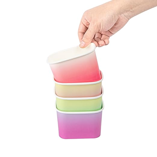 Restaurantware Paper Cups 200 Count 12 Ounce Square Disposable Ice Cream Containers, Leak-Resistant Paper Dessert To Go Cups, Hot And Cold Food, Durable Assorted Ombre Design
