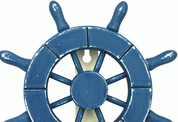 Rustic All Light Blue Decorative Ship Wheel with Hook 6 Inch - Wooden Ship Wheel - Ships Steering Wheel