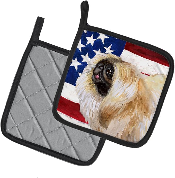 Caroline's Treasures BB9681PTHD Pekingese Patriotic Pair of Pot Holders Kitchen Heat Resistant Pot Holders Sets Oven Hot Pads for Cooking Baking BBQ, 7 1/2 x 7 1/2