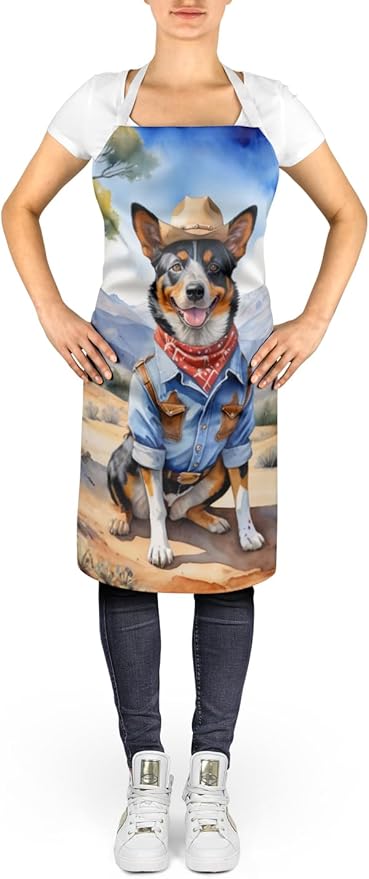 Caroline's Treasures Australian Cattle Dog Cowboy Welcome Apron Cooking Kitchen Server Baking Crafts Gardening for Adult Women Men, Unisex, Large, Multicolor