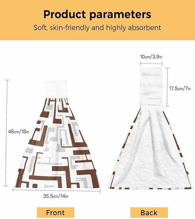 Alandar Home Kitchen Tie Towel Set of 2, Geometric Brown Gray Stripes Absorbent Soft Hand Towels for Bathroom Hanging Towels, Modern Abstract Texture Fast Drying Cleaning Cloth with Loop
