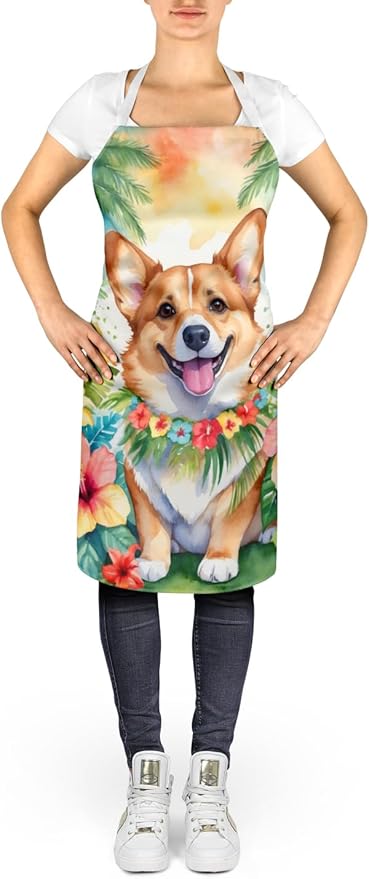 Caroline's Treasures Corgi Luau Apron Cooking Kitchen Server Baking Crafts Gardening for Adult Women Men, Unisex, Large, Multicolor