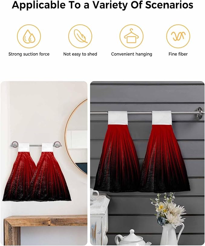 Alandar Home Kitchen Tie Towel Set of 1, Red and Black Striped Line Absorbent Soft Hand Towels for Bathroom Hanging Towels, Modern Abstract Gradient Fast Drying Cleaning Cloth with Loop