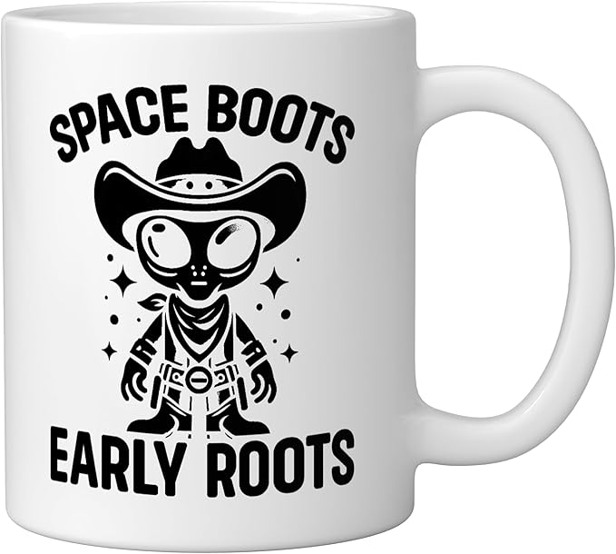 Alien Lover Flying Saucer UFO Extraterrestrial Cowboy Ceramic Mug, White
