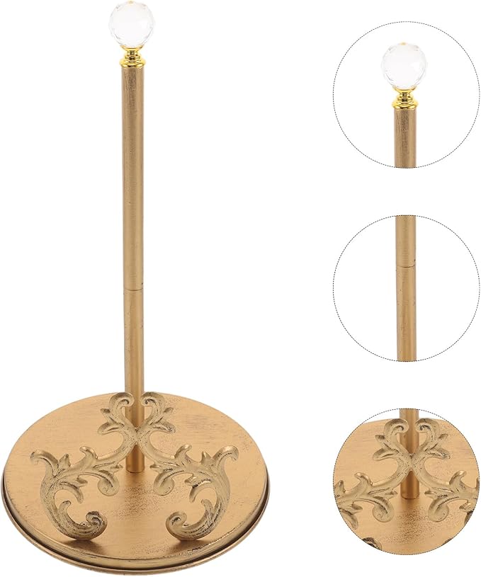 HOMSFOU Decorative Paper Towel Holder with Arm, Iron Art Kitchen Countertop Roll Dispenser, European Style Storage Rack for Dining Table, 1pcs