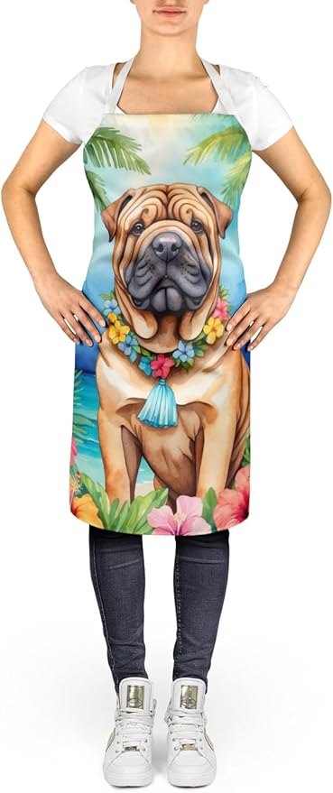 Caroline's Treasures Shar Pei Luau Apron Cooking Kitchen Server Baking Crafts Gardening for Adult Women Men, Unisex, Large, Multicolor