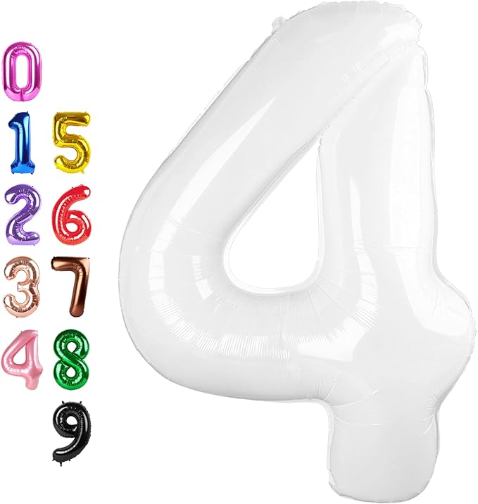 White 4 Balloon Number for 4th Birthday Decorations, 40 Inch Big Number Balloons for 4 14 40 Anniversaries Celebration Graduation Wedding