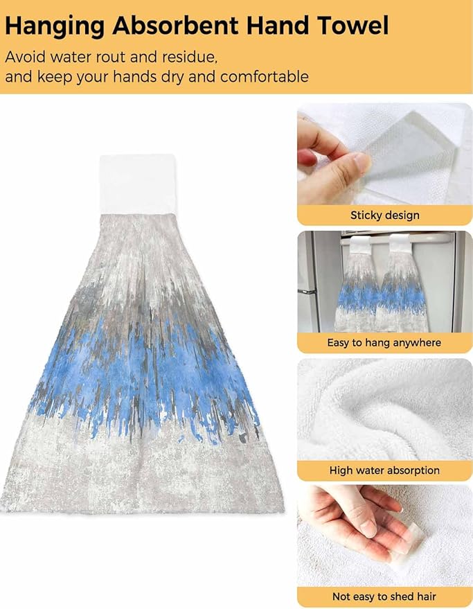 Alandar Home Kitchen Tie Towel Set of 1, Abstract Blue Grey Graffiti Absorbent Soft Hand Towels for Bathroom Hanging Towels, Modern Minimalist Style Fast Drying Cleaning Cloth with Loop