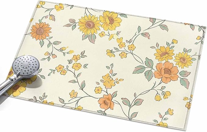Area Rug 2x3ft, Orange Yellow Flowers Wild Vines Washable Rugs for Living Room Bedroom, Watercolor Floral Soft Non-Slip Area Rugs Rectangle Floor Carpet for Dining Room