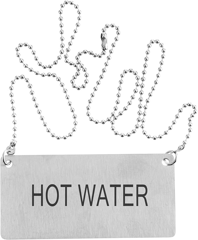 Restaurantware 26 Inches Chafer Urn Chain and 3.5 x 1.6 Inch "Hot Water" Label - 12 Count - Met Lux Stainless Steel Chafing Dish Accessory, Durable, Easy to Use - Label for Catering, Buffet