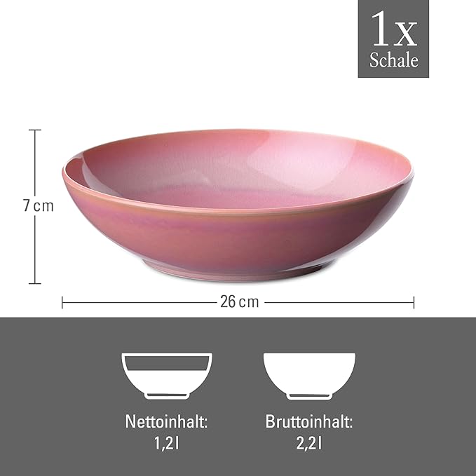 like. by Villeroy & Boch Perlemor Coral Low Serving Bowl, Premium Porcelain, Made in Germany, Dishwasher and Microwave Safe, 10.25 x 2.75 in