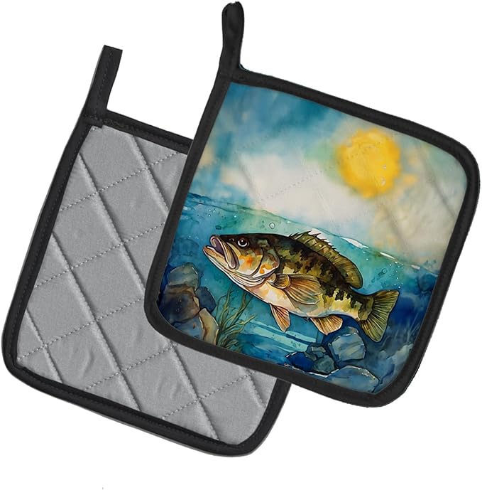 Caroline's Treasures Smallmouth Bass Pair of Pot Holders Kitchen Heat Resistant Pot Holders Sets Oven Hot Pads for Cooking Baking BBQ, 7 1/2 x 7 1/2