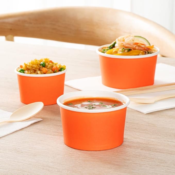 Coppetta 5-Ounce Dessert Cups, 50 Disposable Ice Cream Cups - Lids Sold Separately, Sturdy, Orange Paper Frozen Yogurt Bowls, For Hot And Cold Foods, Perfect For Gelato Or Mousse - Restaurantware