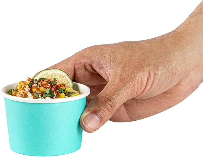 Coppetta 4 Ounce Dessert Cups, 200 Disposable Ice Cream Cups - Lids Sold Separately, Heavy-Duty, Turquoise Paper Frozen Yogurt Bowls, For Hot And Cold Foods - Restaurantware
