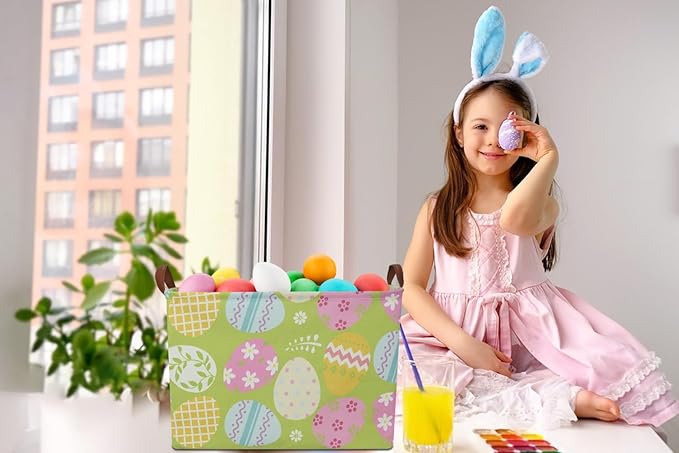 NTAOHAMPER Rectangular Green Easter Basket,Easter Gift Basket Empty,Toys/Books Box,Room Decor(Green Easter Egg)