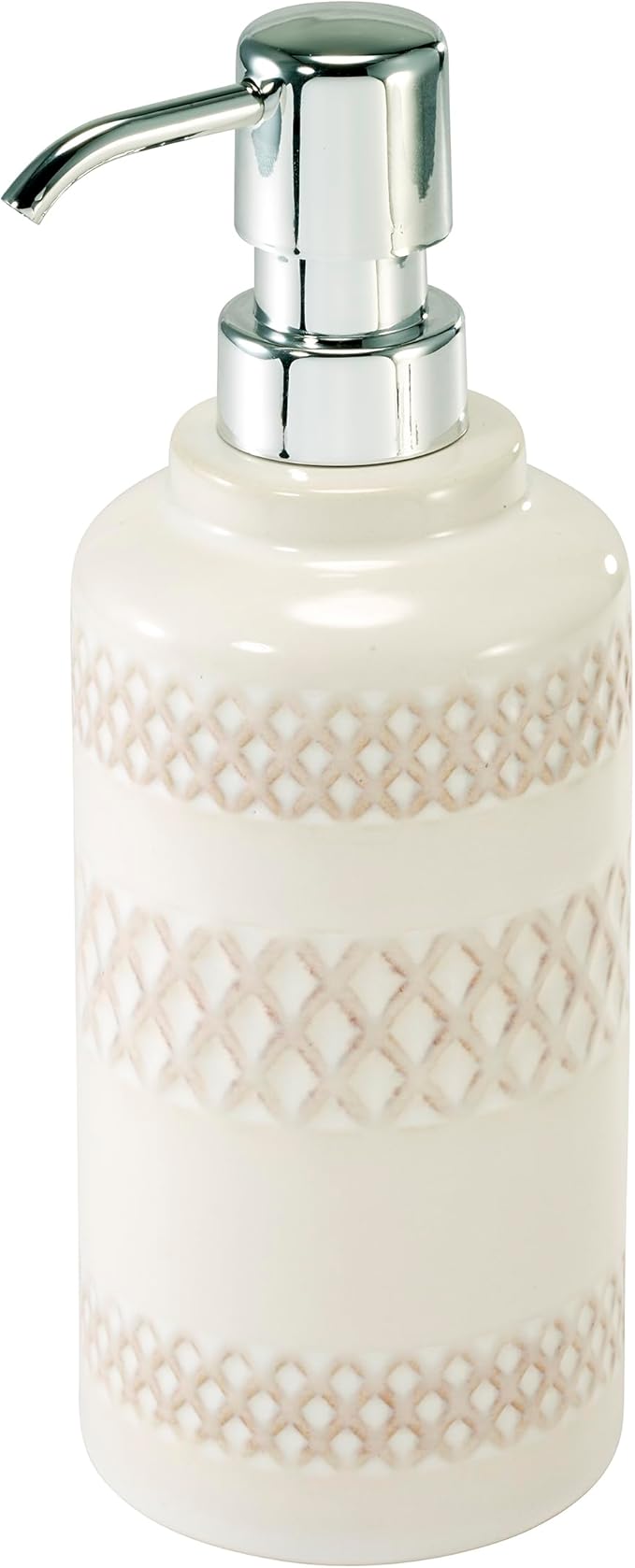 Nicole Miller – Bathroom Accessory Set, Glossy Ceramic with Embossed Trellis Bands & Hand-Applied Reactive Glaze, Decorative Lotion Pump, Soap Dish, Toothbrush Holder & Tumbler (Lyra)