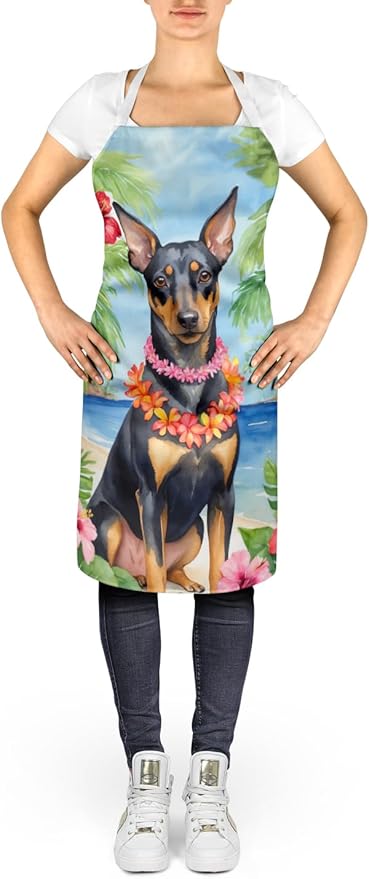 Caroline's Treasures Manchester Terrier Luau Apron Cooking Kitchen Server Baking Crafts Gardening for Adult Women Men, Unisex, Large, Multicolor