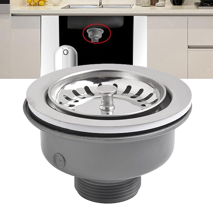 Stainless Steel Sink Drain Strainer with Double Filtering Design, 110mm Diameter Kitchen Basin Trap for Debris and Hair Catching, Durable PP and PVC Plumbing Fixture