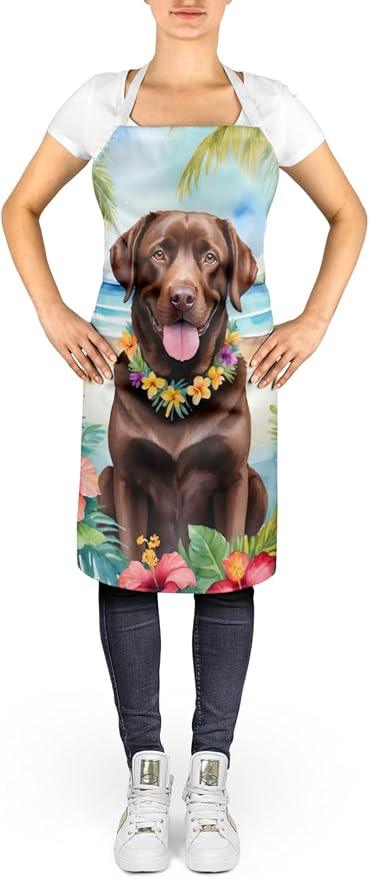 Caroline's Treasures Chocolate Labrador Retriever Luau Apron Cooking Kitchen Server Baking Crafts Gardening for Adult Women Men, Unisex, Large, Multicolor