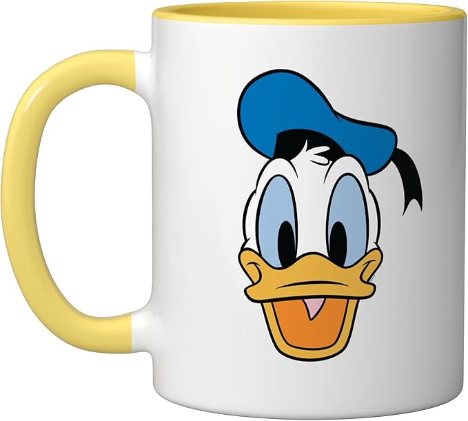 Disney Donald Duck Three Caballeros Trip Matching Big Face Ceramic Mug, Yellow/White