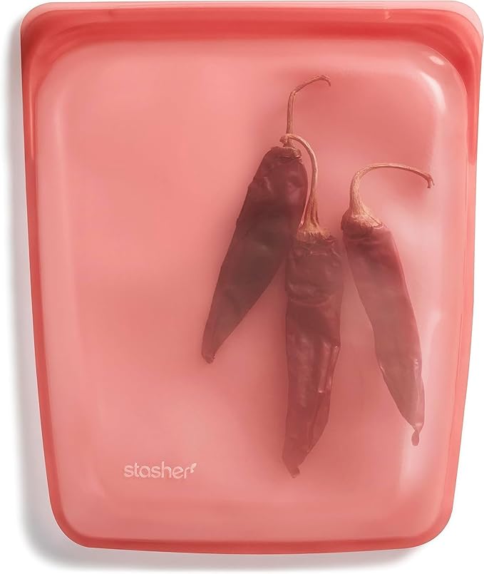 Stasher Silicone Reusable Storage Bag, Half Gallon Bag, Reusable Freezer Bags, Microwave, Dishwasher, Oven Safe, Sous Vide, Premium Lunch Container, Eco Friendly, Food Storage Bags, 64 oz, Red | Reusable Food Bag
