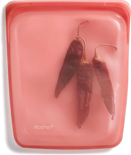 Stasher Silicone Reusable Storage Bag, Half Gallon Bag, Reusable Freezer Bags, Microwave, Dishwasher, Oven Safe, Sous Vide, Premium Lunch Container, Eco Friendly, Food Storage Bags, 64 oz, Red | Reusable Food Bag
